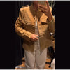 Vintage Suede Jackets Women's Full Sleeves Single-breasted Waist-cinching Stand Collar Coats Ladies Autumn Outwear