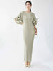 Elegant Pleated Long Dress For Women O-neck Flare Sleeves High Waist Solid Color Dresses Spring Clothing 2Z2387