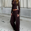 Women's Clothing Cardigan Slim Long Sleeve Low Waist Long Pants Sweater Solid Color Two Piece Outfits Woman Simple Style Casual
