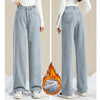 Winter Lady Thermal Plush High Waist Jeans Girls Snow Warm Denim Pants Women Classic Fleece Straight Leg Trousers