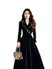 4XL Hepburn Style Black Velvet Dress For Women Autumn Formal Occasions Waist Cinching Suit Style Long Dress AU