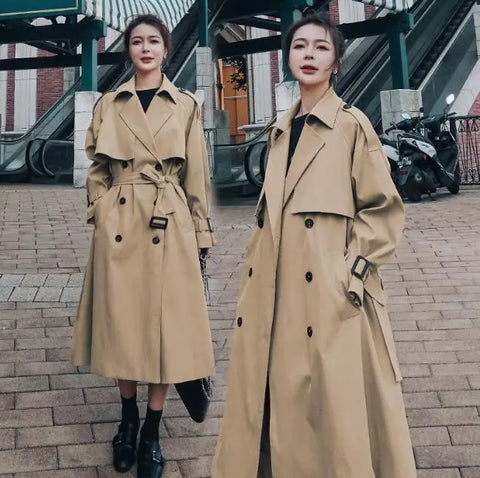 Autumn Clothes Women Lapels Double Row Buttons Long Windbreaker Women Work Jacket Trench Coat for Women Tops Overcoat