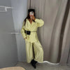 White Stand Collar Long Pant Suits Women Chic Solid Full Sleeves Single Breasted Loose Pants Set Lady Daily Street Outfit