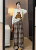 Women's High Waist Plaid Trousers Autumn Winter Korean Retro Straight Pants Loose Fit Drawstring Wide Leg Trouser Mujer