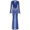 Sexy See Through Dress Women V-Neck Ruched Button Leopard Lace-Up Flare Sleeve Elegant Evening Stretch Slim Bodycon