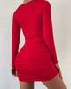 Sexy Deep V-Neck Party Clubwear Short Dresses Women Shirring Long Sleeves Wrap Hip Dress Autumn Casual Solid Color Dress