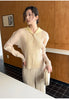 Spring Colorblock Lapel Women's Pleated Short Coat Casual Versatile Single Breasted Jackets 2DB6388