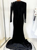 High Street Designer Maxi Dresses Women's Formal Long Sleeve Beaded Acetic Velvet Long Maxi Dress