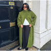 Women's High Stand Collar Double Breasted Woolen Overcoat Belted Waist Maxi Long Cuff Strap Loose Solid Coat Winter Urban Coats