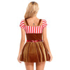 Adult Christmas Cosplay Costume Gingerbread Stripe Patchwork Velvet Dress Women Party Gingersnap Role-playing Cosplay Dress-up