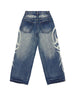 Deeptown Vintage Y2k Ripped Jeans Women Harajuku Print Blue Baggy Distressed Denim Trousers Hip Hop Grunge Streetwear Wide Jeans