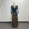 Pleated Women's Gold Foil Printing Dress Feather Rhinestone Blazer Collar Elegant Fake Two Pieces Tie Clothing