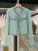 Women Elegant Tweed Jackets Chic O-neck Long Sleeve Tops Autumn Single-breasted Office Cardigan Coat Outerwear