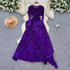 Women's French-Style Dress for Autumn - Ruffled, Pleated, Ruched, Asymmetrical with Tie Waist, Elegant Design