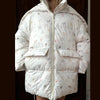 Women's Floral Print Hooded Puffer Jacket with Bow Decor Cute Oversized Winter Warm Coat Loose Casual Feminine Outerwear