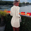 Hollow Out Long Sleeve Cocktail Dress for Women Winter Stand Collar Club Party Dresses Lace Elegant Dresses
