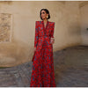 Geometric Printed Blazer Jacket Pants Sets Women Shoulder Pads V Neck Lace Up Full Sleeve Jackets Flare Pant Lady Outfit