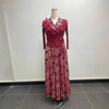 Pleated Women's Gold Foil Printing Dress Feather Rhinestone Blazer Collar Elegant Fake Two Pieces Tie Clothing
