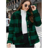 Women Plush Coat Jackets Plaid Print Outerwear Thick Warm Single Breasted Turn Down Collar Overcoat Office Lady Autumn Winter