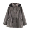 Minimalist Autumn Winter Jacket Women Coat Plaid Hooded Windbreaker Drawstring Waist Loose Mid Casual Outerwear Jacket Female