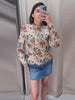 Women Vintage Floral Print Jacket Long Sleeve Mandarin Collar Single Breasted Loose Cropped Straight Coats Autumn Casual Outfits