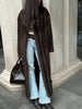 Casual Brown Lace Up Faux Fur Coat Women Turtleneck Full Sleeve Fluffy Loose Striped Long Coats Lady Winter Daily Street Jacket