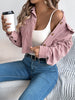 Autumn Winter Crop Jacket Woman Casual Pocket Single Breasted Long Sleeve Lapel Khaki Pink Valentine's Day Corduroy Coats