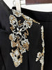 High Street Designer Suit Women Beaded Diamonds Stand Collar Single Button Blazer Wide-leg Pants Set 2PCS