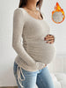 Maternity Clothes Pleated Slim-fit Pregnant Women's Knitted Sweater Clothing Dress Pregnancy Round-neck Long-sleeved T-shirt