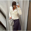 Women's Knitwear Faux Fur Collar Patchwork Knitted Cardigan Autumn Female Long Sleeve Single Breasted Solid Coats Chic Partywear