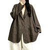 Retro Oversize Striped Coat for Women Autumn Artistic Simple Notched Loose Casual Mid-length Tailored Coat