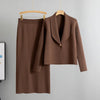 Autumn Winter Knitted Two-piece Set Women's Elegant Cardigan Sweater Jacket A-line Skirt Set Small Suit Collar Set Skirt
