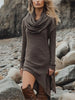 Elegance Heaps Collar Loose Dress For Woman Irregular Hem Long Sleeves Casual Dresses Spring Autumn Lady Solid Vestidos