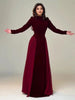 Women Chic Velvet Patchwork Chiffon Dress Elegant Full Sleeve Round Neck High Waist Maxi Dresses Lady Dinner Party Robes