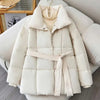 Women's Parkas Solid Color Warm Cotton Padded Coat Jacket Belt Gathered Waist Female Winter Clothing 2DB1775