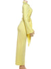 Office Style Dress Women Shoulder Padded Zip Wrapped Bandage Full Sleeve Splits Elegant Solid Simple Long Bodycon