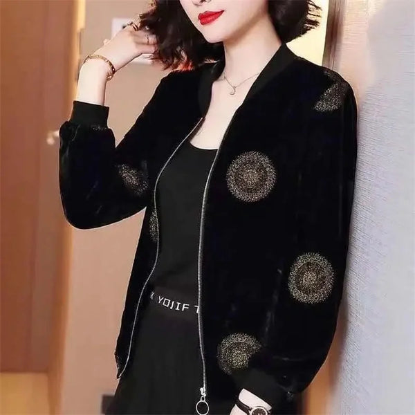 Leisure Golden Velvet Coat Women's Spring Autumn Korean Loose Zipper Jacket Large Size Baseball Outwear Jacket 5XL