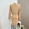 Commuter Knitted Dress Spring Autumn Elegant Two Pieces Set Hip-wrapped Short Striped Cardigan And Dress J408