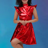 Women Metallic Shiny Dress Holographic Solid Color Turtleneck Pleated Dress Carnival Costume Gold Silver Rave Dress Outfits