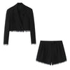 Women Lace Patchwork Black Crop Blazer Front Double-breasted Long Sleeve Suit Jacket