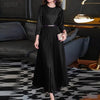 Womens Elegant Satin Silk Party Dresses O-Neck 3/4 Sleeve A-Line Long Pleated Dress Solid Color Guest Evening Robe Femme