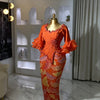Orange Mermaid Evening Dress Beaded Sequins Ruffle Sleeves Prom Gown Elegant African Women Party Dress Customized