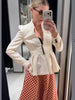 Women Striped Short Skirt Style Hem Blazer Long Sleeve Single Breasted V-Neck Casual Commuting Chic Jacket Lady