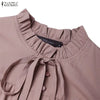 Women Maxi Dresses Elegant Modest Ruffled Collar Tied Waist Long Sleeve Long Dress Muslim Hijabs Abaya Robes S-3XL