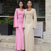 Solid Ribbed Trumpet Long Sleeve Maxi Dress Back Lace-Up Straps Elegant Casual For Women A little thinner Dresses All seasons