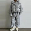 Street Stripe Cotton Padded Coat Pant Women Set Loose Full Sleeve Hooded Zipper Jacket Elastic Waist Pants Winter Lady Suit