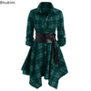 Women's Autumn Winter Irregular Red Lapel Button Up Long Sleeves Shirt Dress Belt Decoration Casual Birthday Party Costume Dress