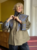 Women Reversible Button Loose Jacket Plaid Contrast Splicing Lapel Collar Long Sleeve Short Coat Chic Daily Commute Street Wear