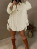 Solid Mini Party Prom White Mini Dresses Women Falbala Lapel Long Sleeve Casual Shirts Casual Vintage Blouses