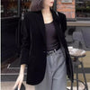 Autumn Black Velvet Women's Blazer Long Sleeve Single Button Casual Loose Temperament Suit Top Female Outerwear